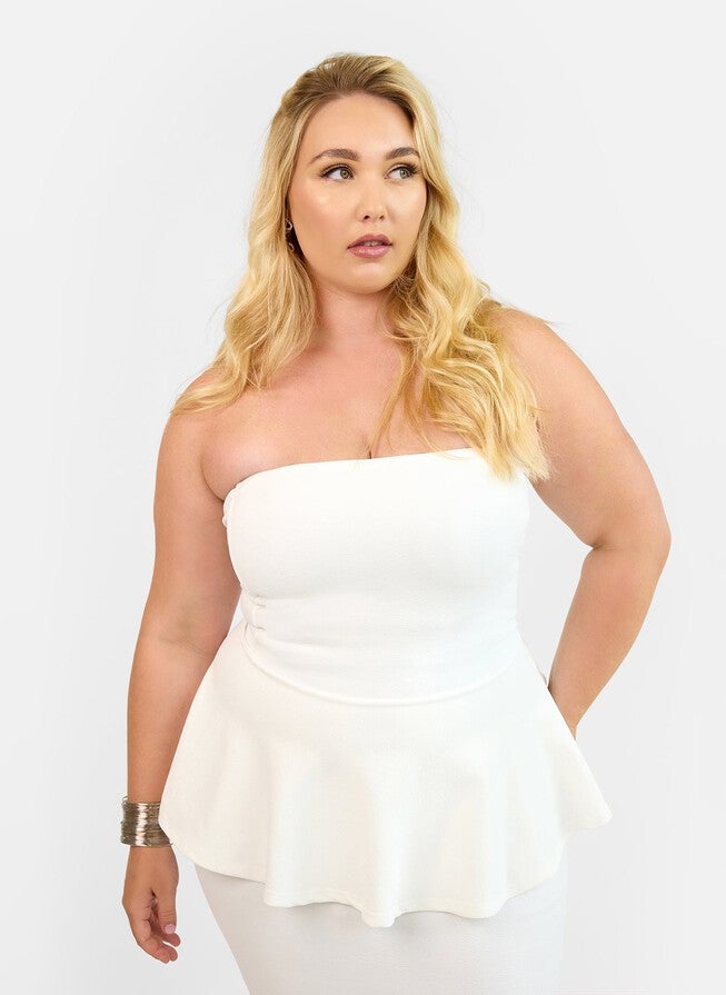 AKARI PEPLUM TOP, White / White, hi-res image number null