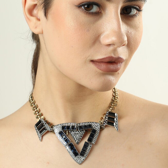 SOHI Women's Geometric Collar Neckalce, Black / Black, alternate image number null
