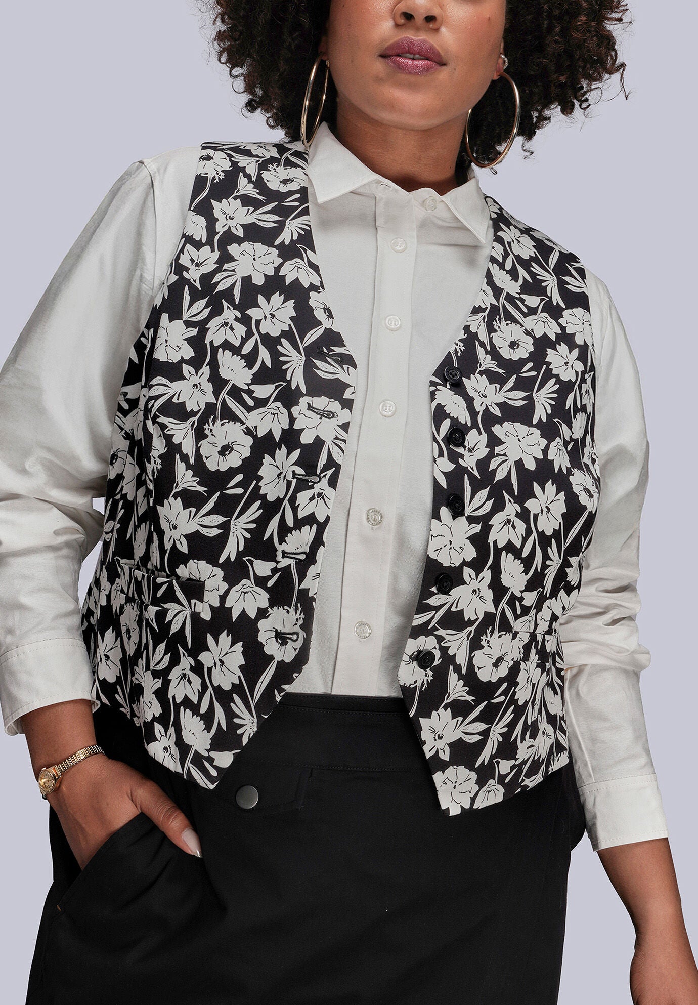 The Empower Vest, MONOCHROME FLORAL BLACK / Black, hi-res image number 0