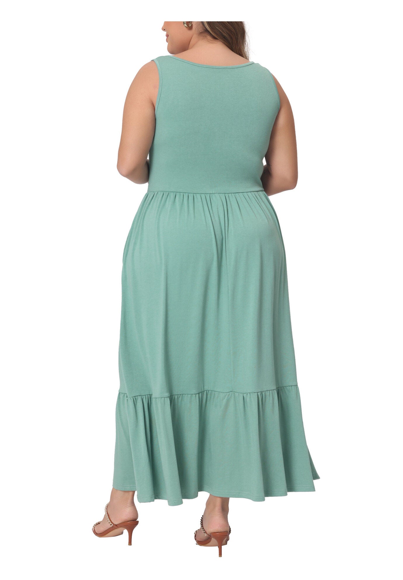Sleeveless Swing Flowy Summer Maxi T-Shirt Dress with Pockets, Mint Green / Black, alternate image number 3