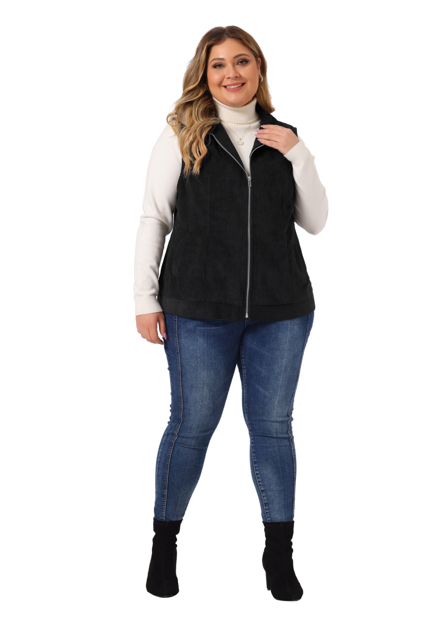 SLEEVELESS ZIPPER SIDE POCKET CORDUROY VEST, , hi-res image number 0