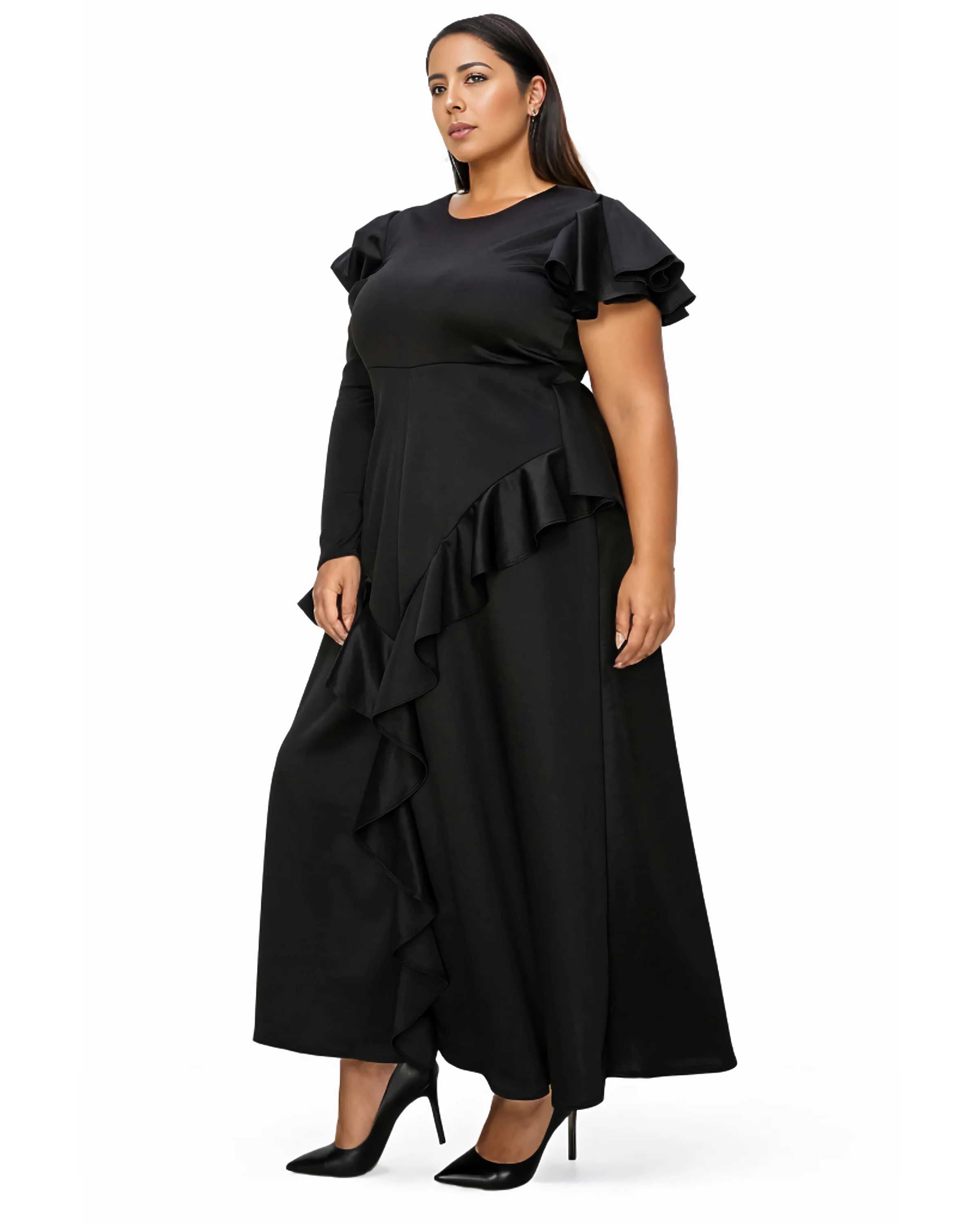 VIVIENNE RUFFLED MAXI DRESS, Black / Black, alternate image number 1