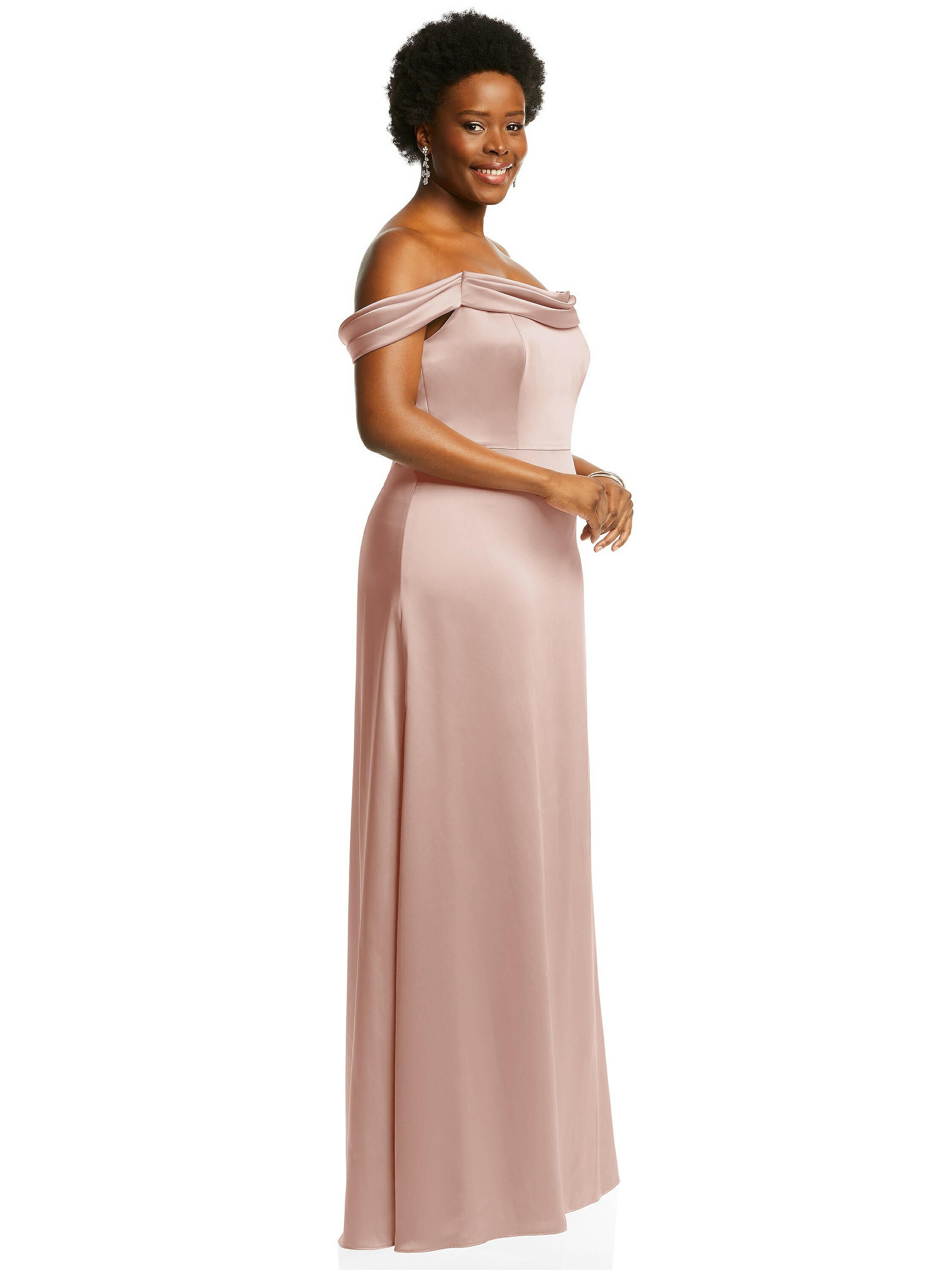 Draped Pleat Off-the-Shoulder Maxi Dress, Toasted Sugar / Mauve, alternate image number 1