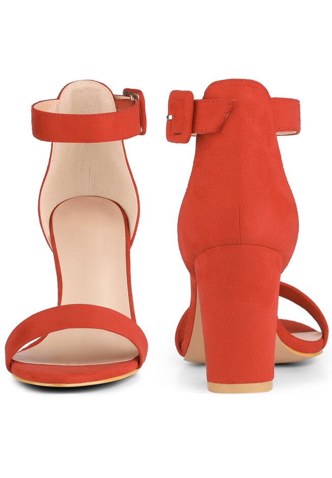 Ankle Strap Open Toe Chunky High Heels Sandals, Orange / Orange, alternate image number 1