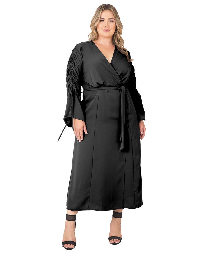 Standards & Practices Long Sleeve Maxi Wrap Dress, BLACK / Black, hi-res image number 0