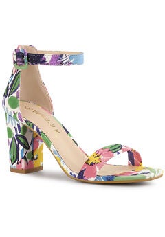 Floral Print Open Toe Block High Heels Summer Sandals