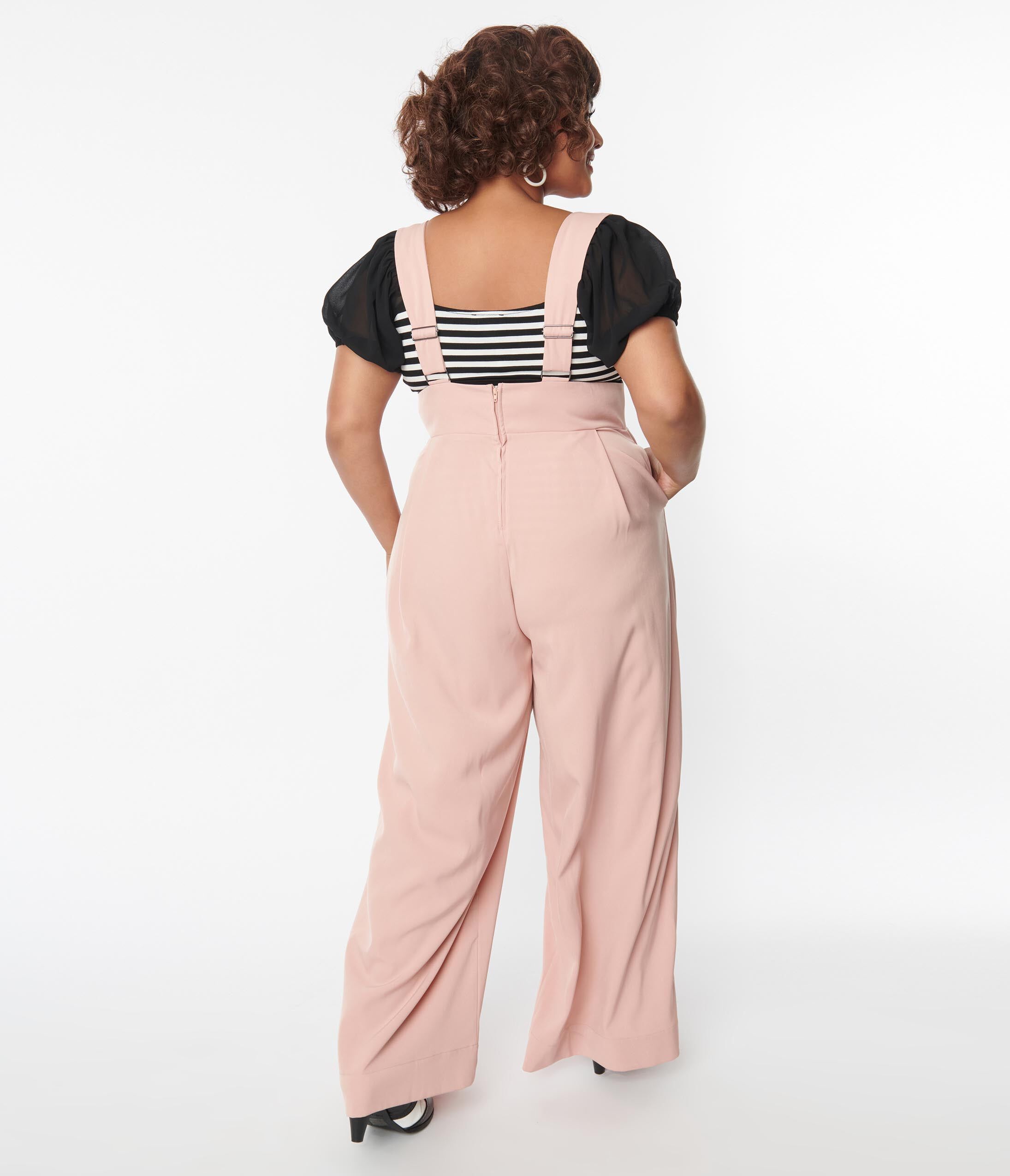 Unique Vintage Blush Rochelle Suspender Pants, Pink / Pink, alternate image number 1