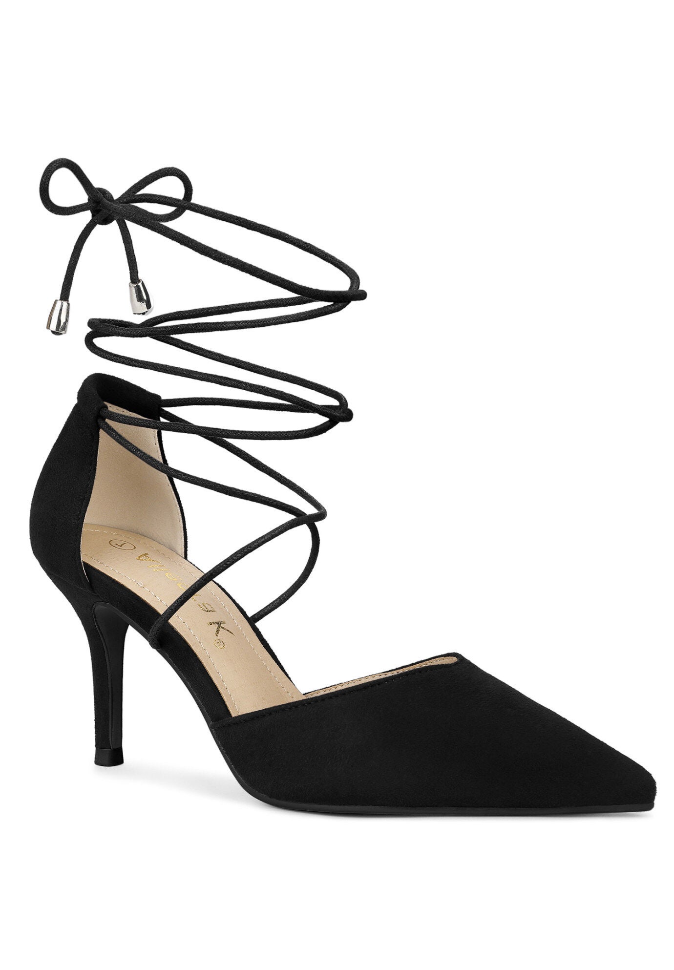 Pointed Toe Lace Up Stiletto Heels Dress Pumps, Black / Black, hi-res image number 0