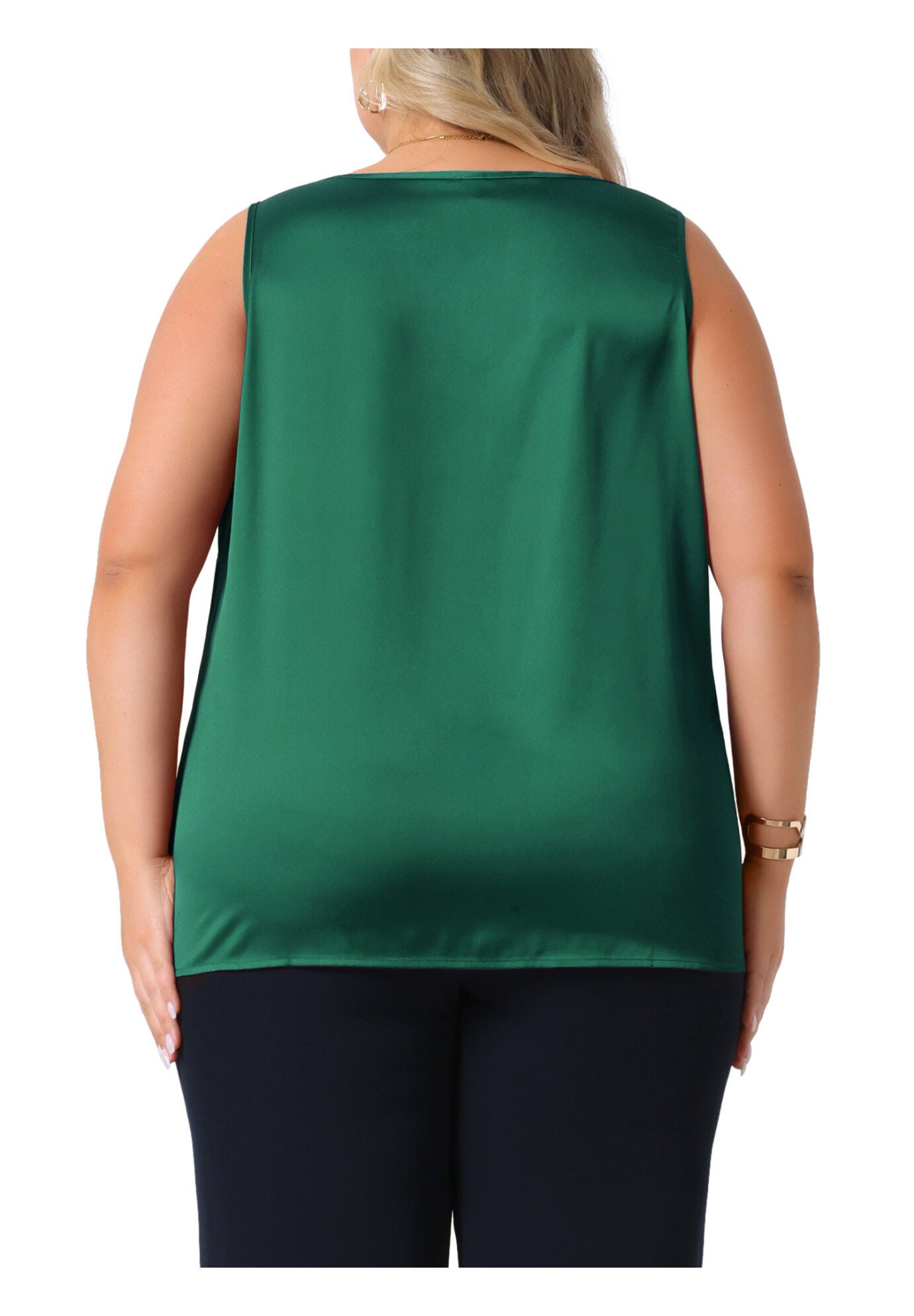 Satin Tank Top V Neck Casual Sleeveless Cami, Dark Green / Hunter Green, alternate image number 3