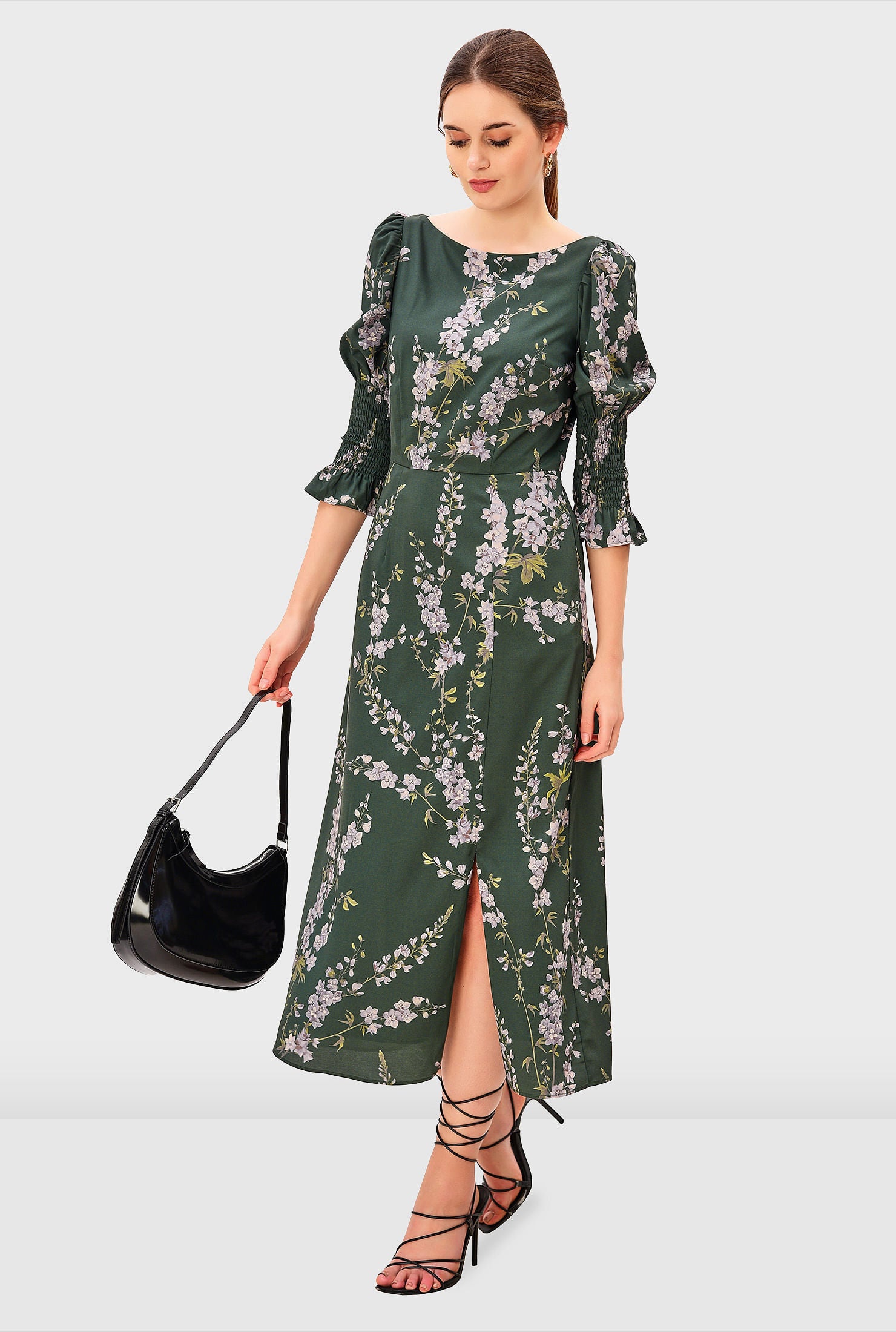 Floral Print Crepe A-Line Dress, , alternate image number 7
