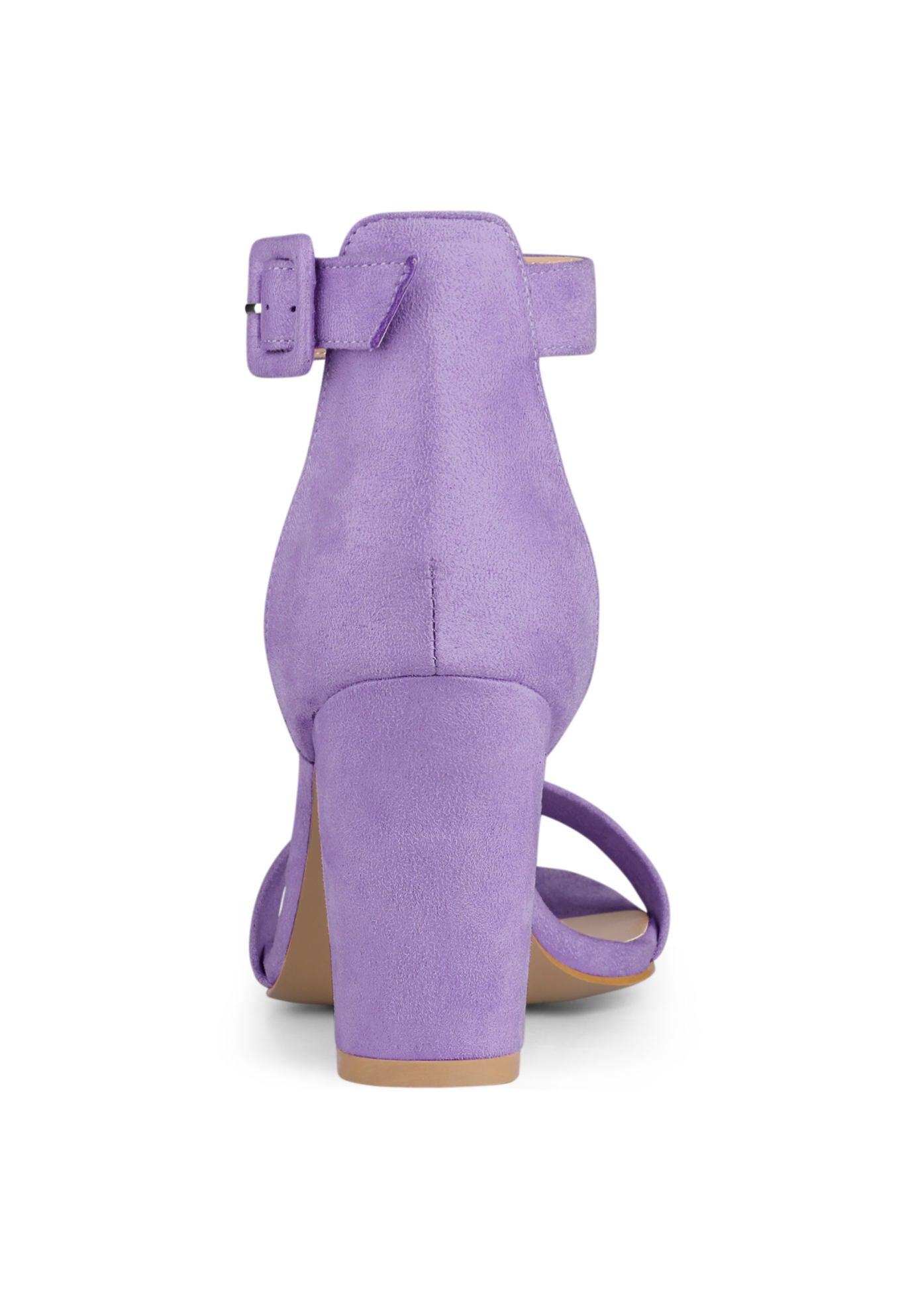 Open Toe Ankle Buckle Strap Block High Heel Sandals, Purple / Purple, alternate image number 3