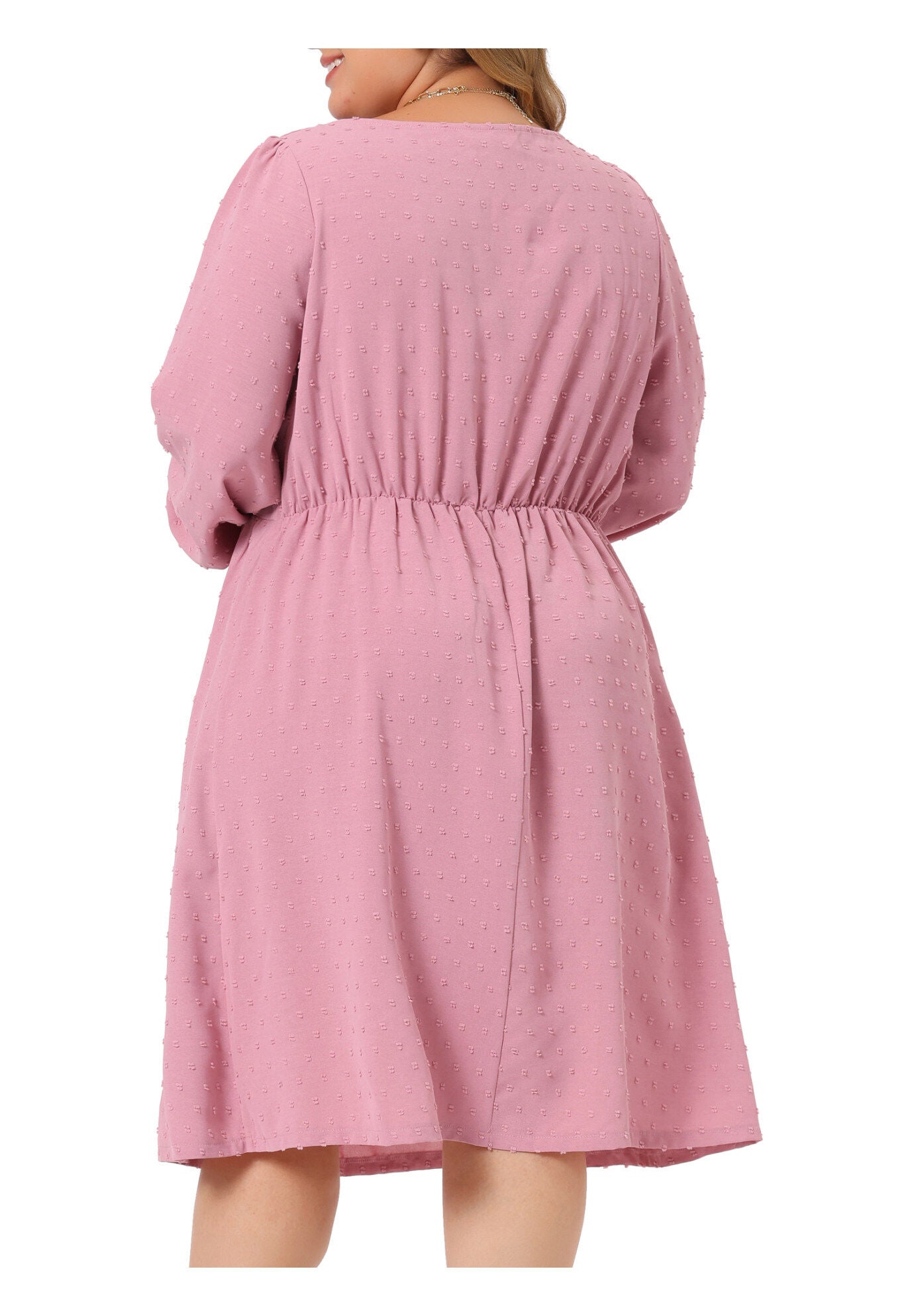 Swiss Dots Long Sleeve Sweetheart Neck Ruffle Tiered Midi Dress, Pink / Pink, alternate image number 3