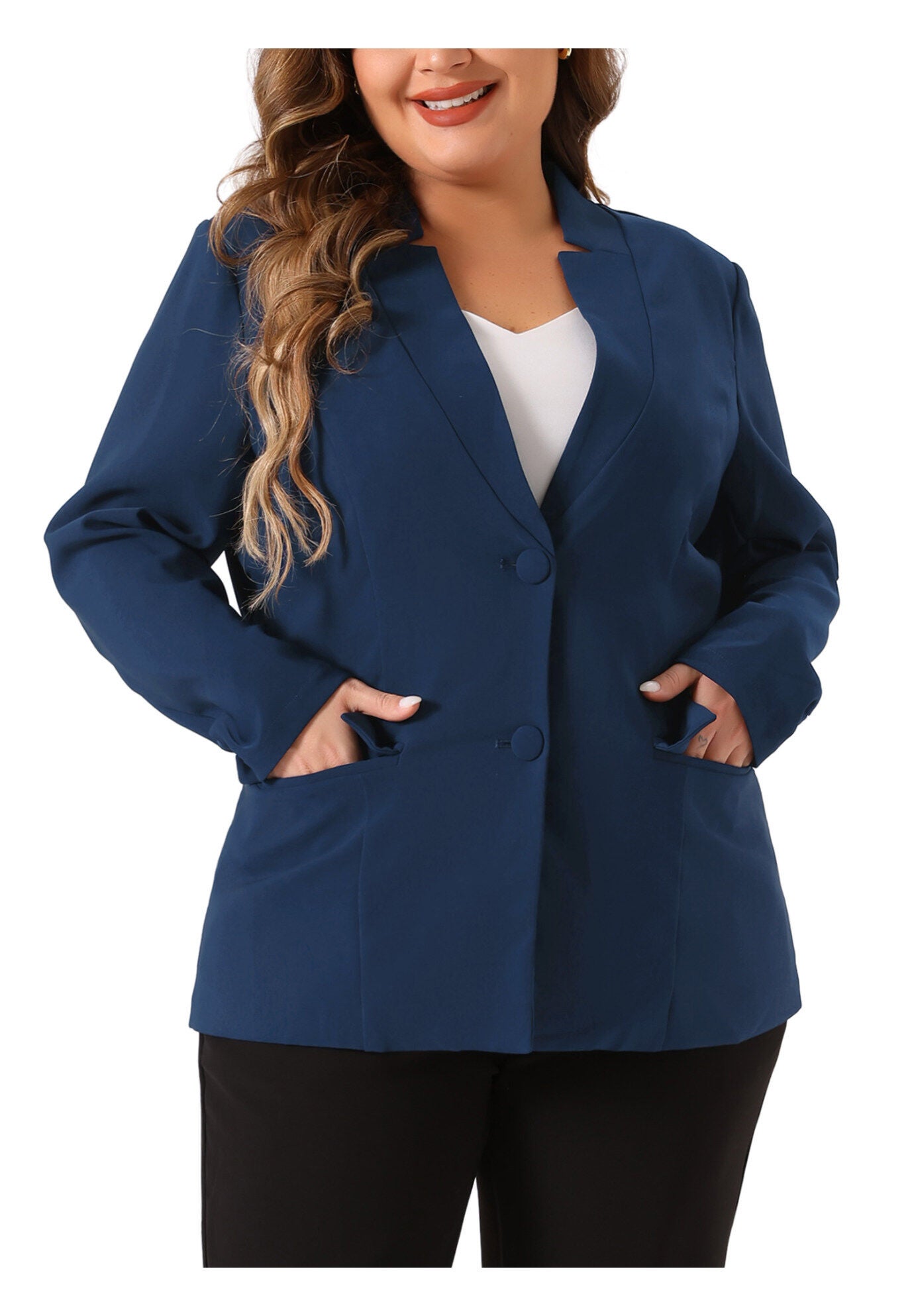 BUTTON LONG SLEEVE BUSINESS SUIT BLAZER, Navy Blue / Navy, alternate image number 4