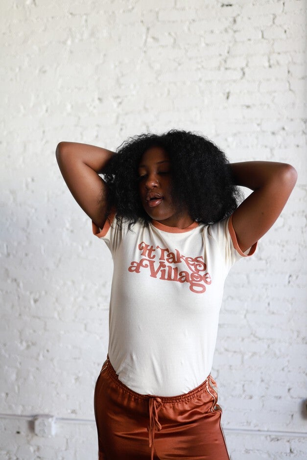 It Takes a Village Adult Retro Ringer T-Shirt, Ivory / Ivory, alternate image number 3