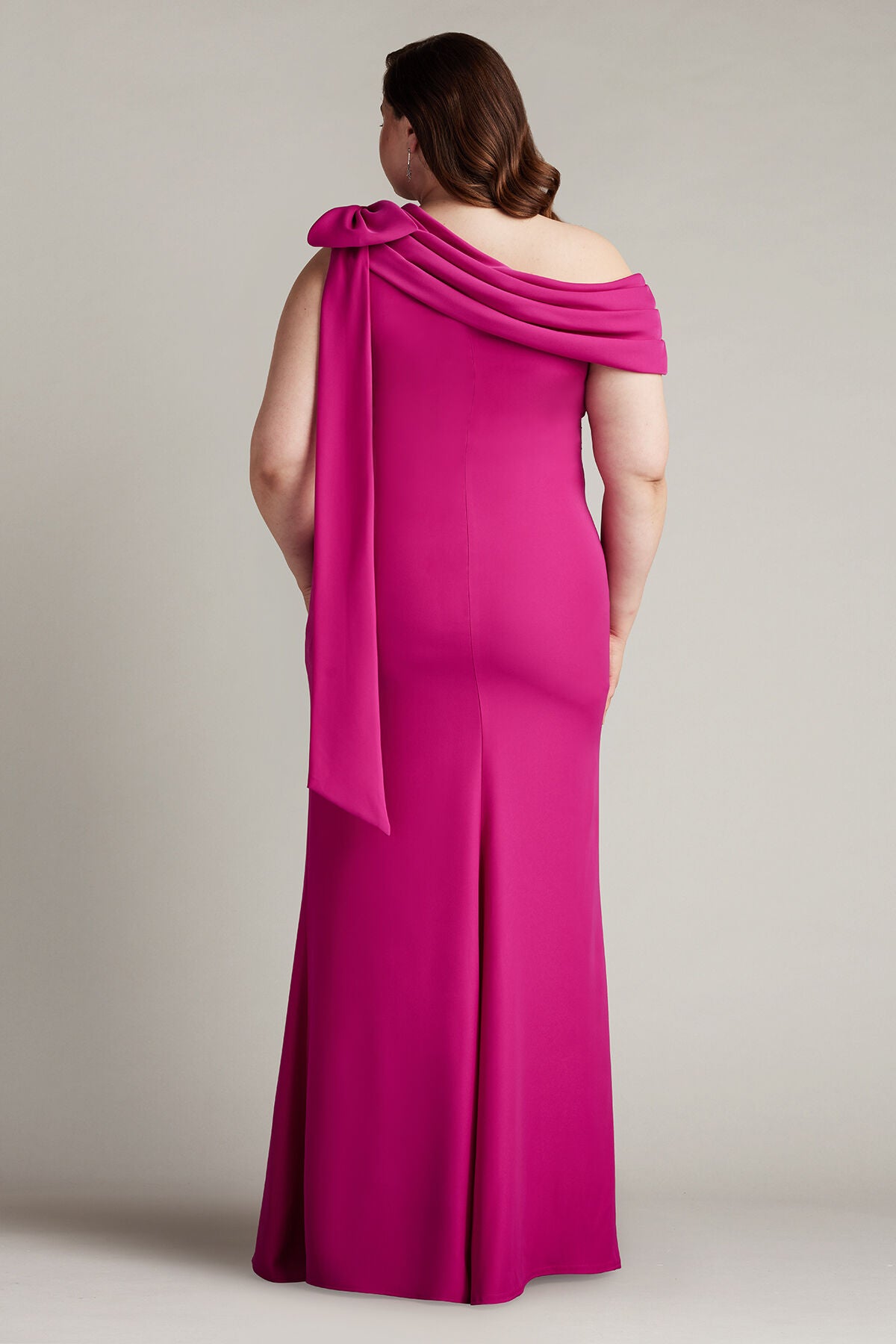 Cassia Bow-Shoulder Crepe Gown - PLUS SIZE, HIBISCUS / see-description, alternate image number 1