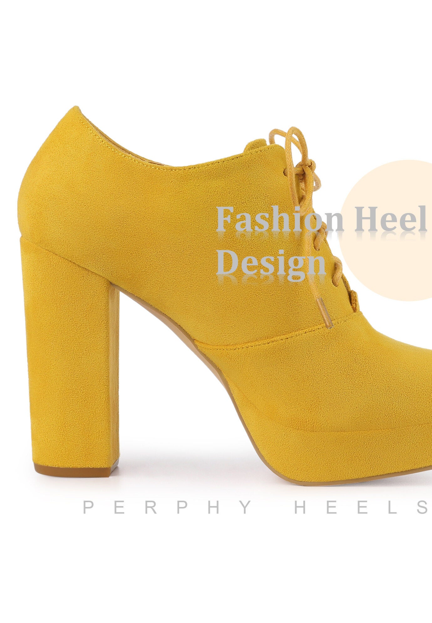 Platform Chunky Heel Lace Up Ankle Booties, Yellow / Yellow, alternate image number 3