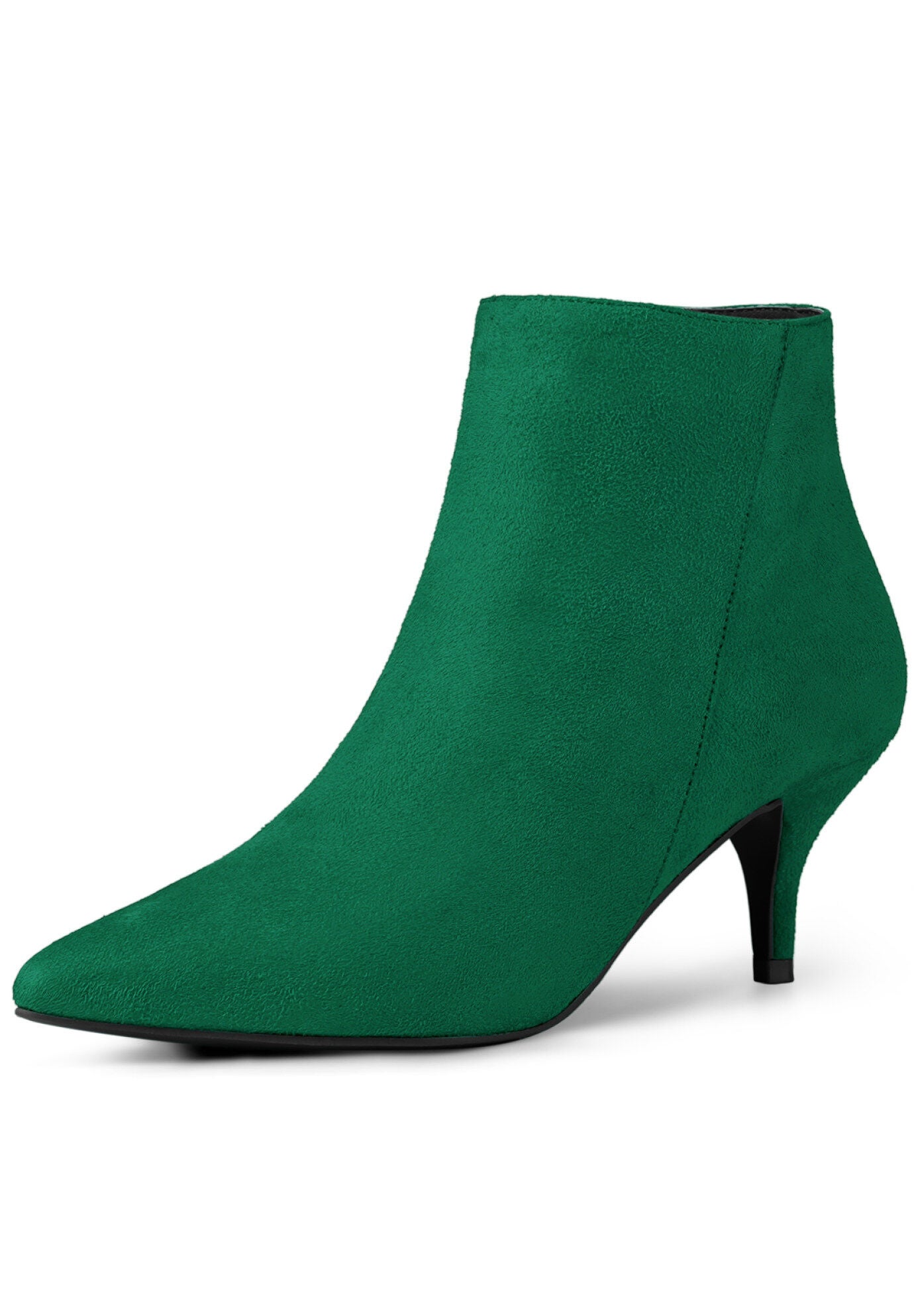 POINTED TOE KITTEN HEEL ZIP BOOTIES, Emerald Green / Forest Green, hi-res image number 0