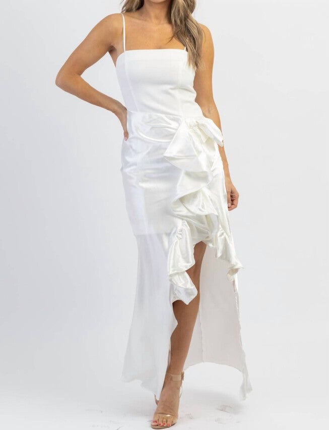 SIOBHAN SIDE RUFFLE DRESS IN WHITE, White / White, hi-res image number null