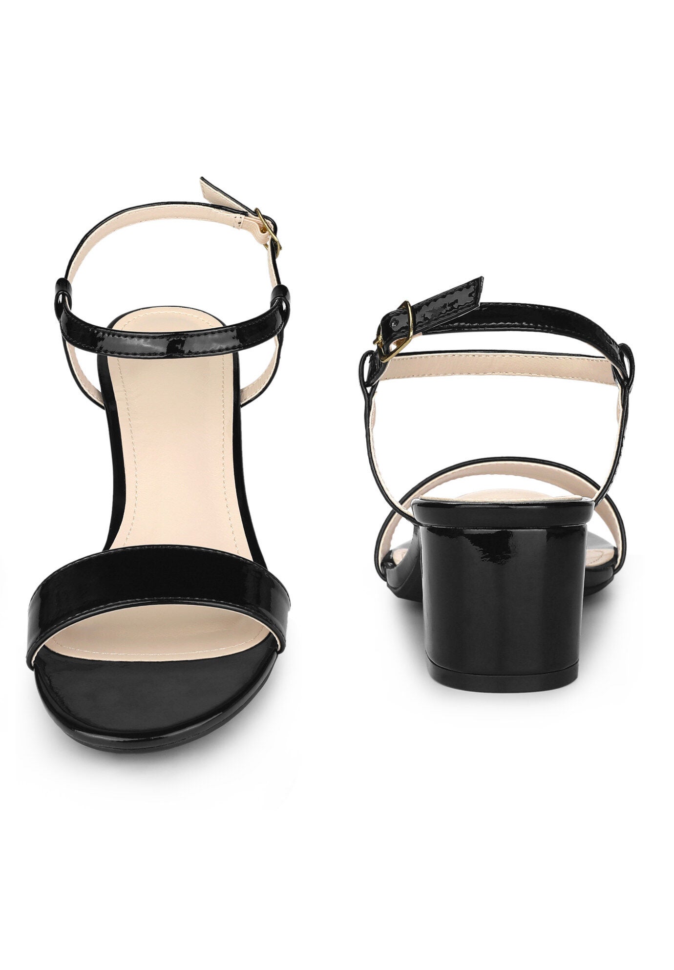 Open Toe Block Heel Ankle Strap Slingback Sandals, Black / Black, alternate image number 1