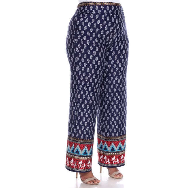 Indian Paisley Print Palazzo Pants, Navy / Navy, alternate image number null