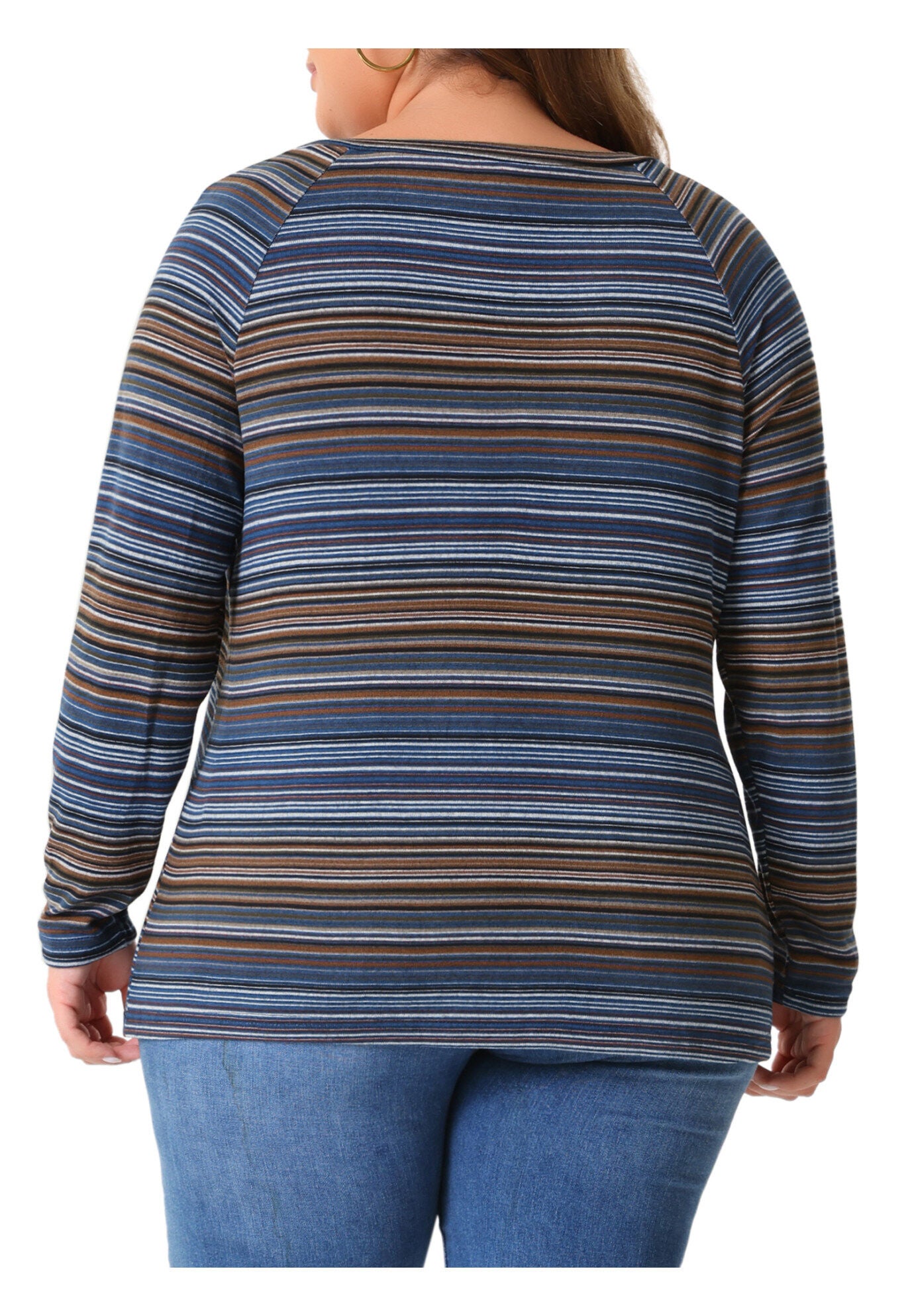 Long Sleeve T-Shirt Notch V Neck Blouse, Blue / Navy, alternate image number 3