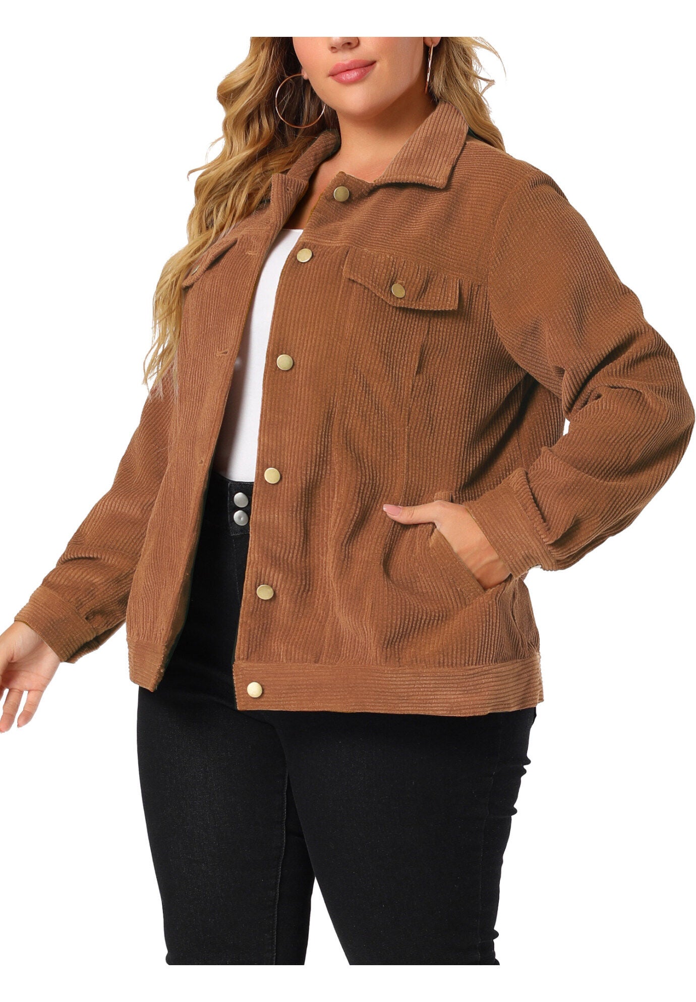 POINT COLLAR BUTTON DOWN SHORT CORDUROY BOMBER JACKET, Brown / Brown, alternate image number 1