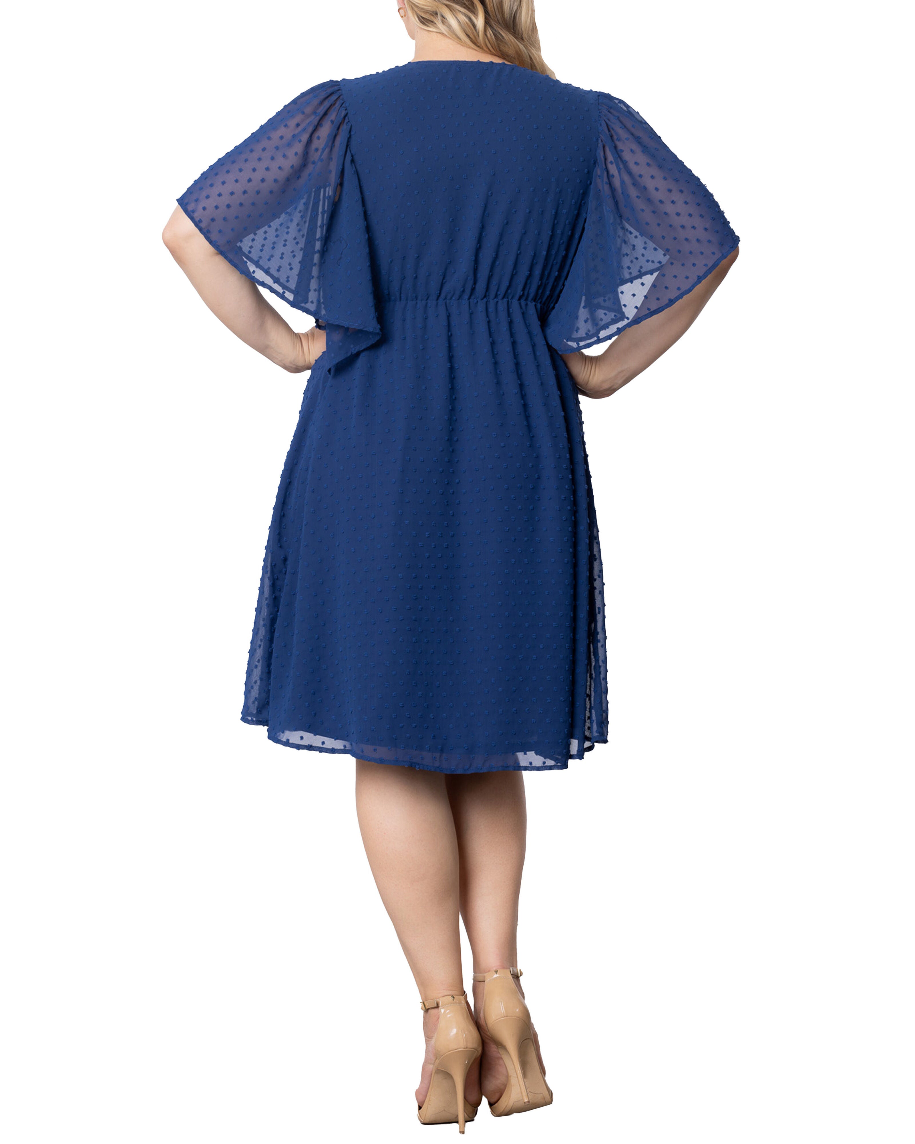 Florence Flutter Sleeve Dress, DENIM BLUE DOT / Cornflower Blue, alternate image number 1