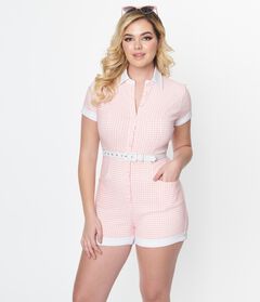 Unique Vintage Pink & White Gingham Patsy Romper