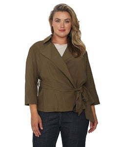 Plus Size Vanessa Cropped Quarter Sleeve Wrap Trench Jacket
