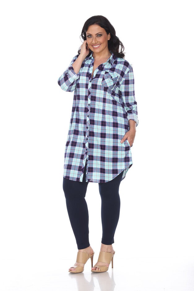 Piper Stretchy Plaid Tunic, Mint Grey / Mint, alternate image number null