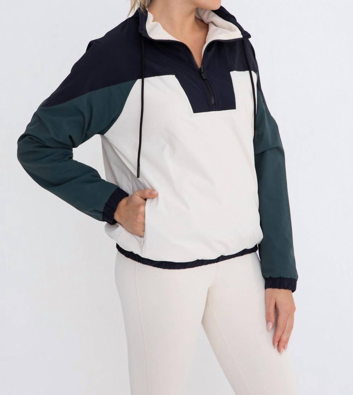 DASH COLOR BLOCK 1/4 ZIP PULLOVER JACKET, Green / Forest Green, alternate image number 1