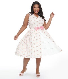 Barbie x Unique Vintage 1960s Pink Rosebud Garden Party Swing Dress