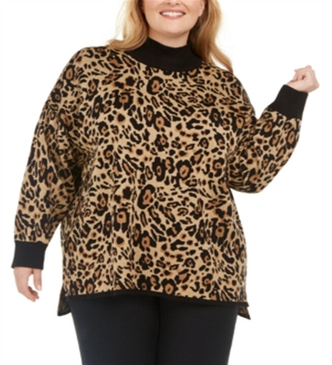 Calvin Klein Women's Plus Animal Print Pullover Sweater Yellow Size 0X, Yellow / Yellow, hi-res image number 0