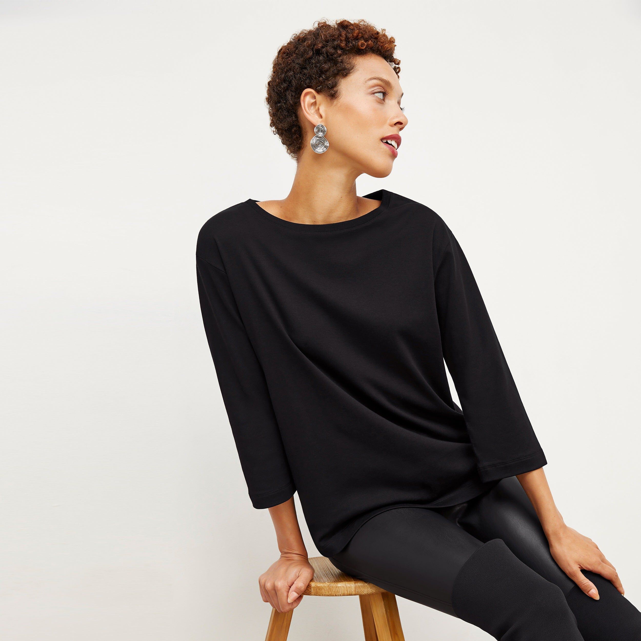 Owen T-Shirt - Organic Pima Cotton, Black / Black, alternate image number 4