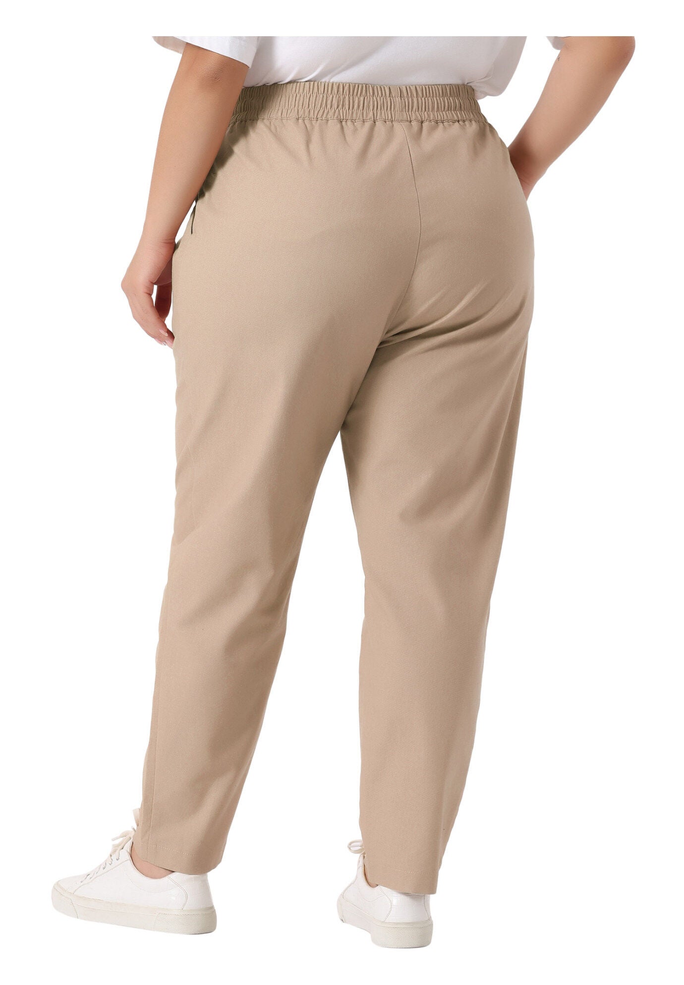 STRAIGHT LEG DRAWSTRING ELASTIC LOOSE TROUSERS, Khaki / Brown, alternate image number 3