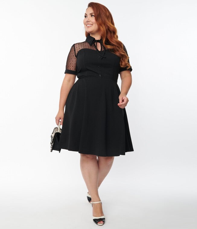 Unique Vintage Plus Size Black Mesh Fit & Flare Dress | Dia & Co Unique Vintage Plus Size Black Mesh Fit & Flare Dress | Dia & Co