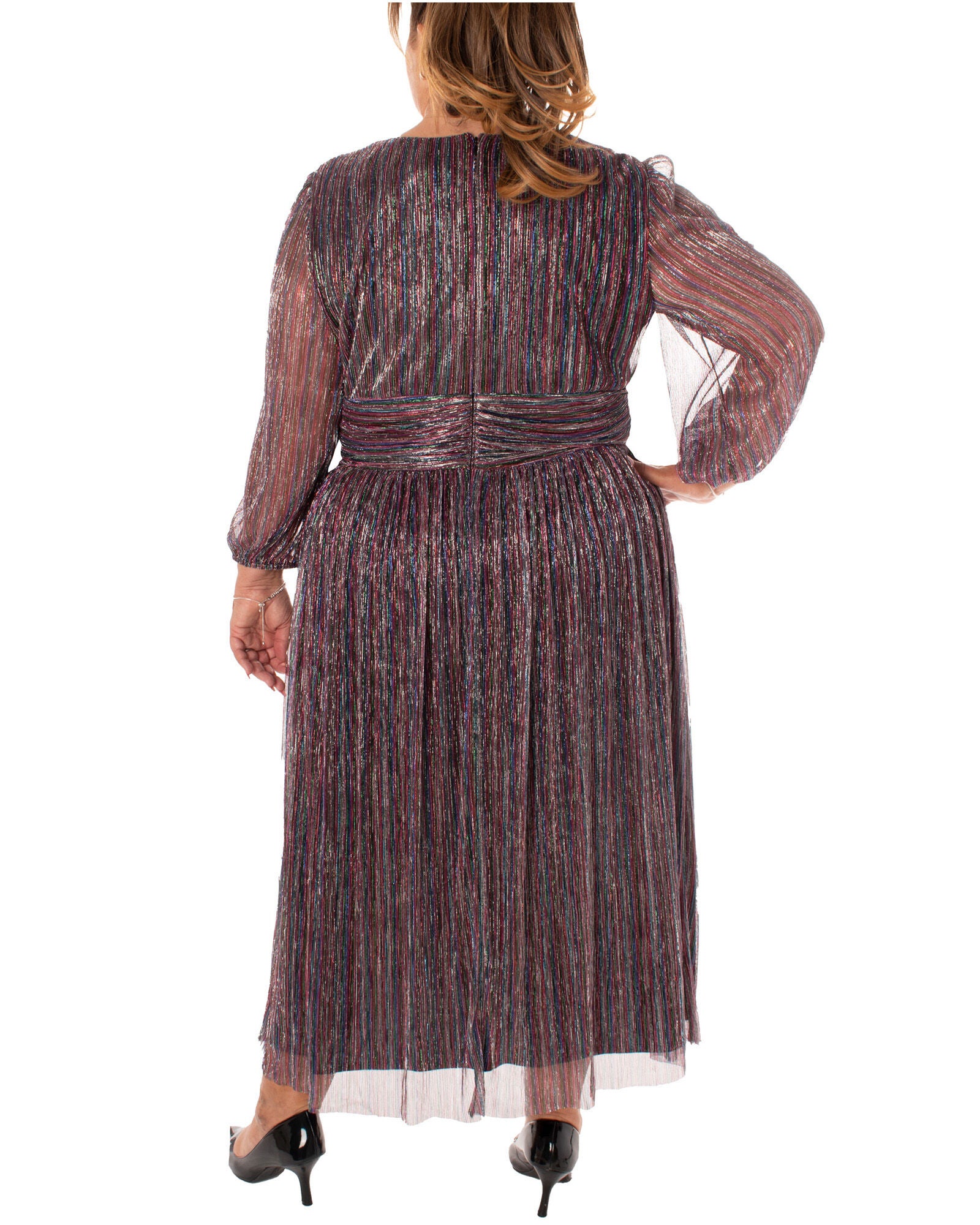 METALLIC CRINKLE CHIFFON SILKY DENIER  FULLY LINED DRESS, , alternate image number 7