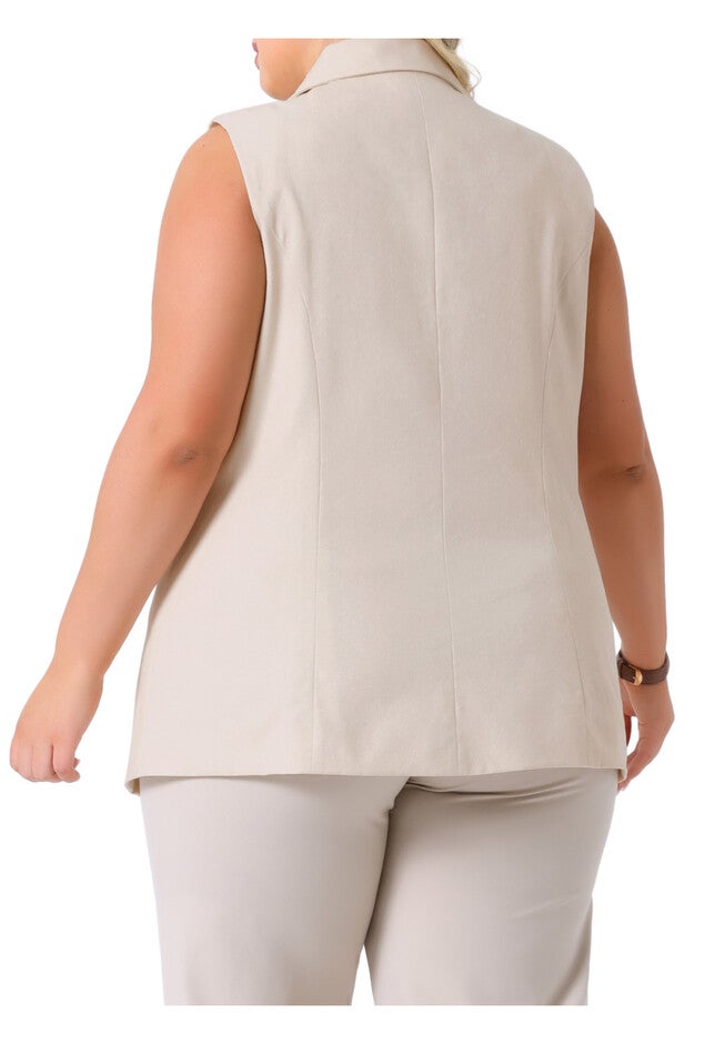 Linen Sleeveless Blazer Work Vest Jacket, Apricot / Beige, alternate image number 3