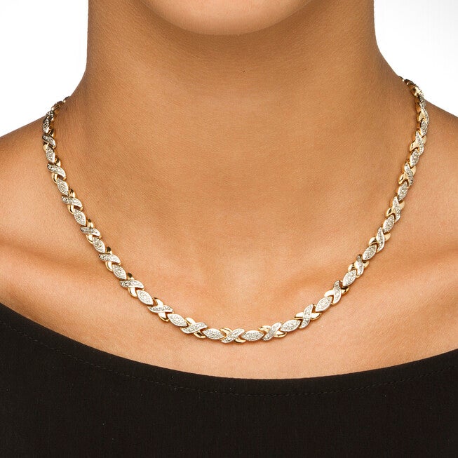 1/5 TCW Diamond X and O Necklace in 18k Gold-Plated, White / White, alternate image number null