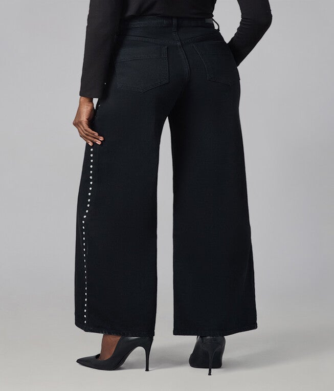 MILAN-SB High Rise Wide Leg Jeans, Studded Black / Black, alternate image number 2