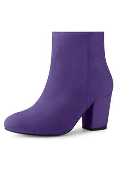 SIDE ZIP CHUNKY HEEL SOLID ANKLE BOOTS