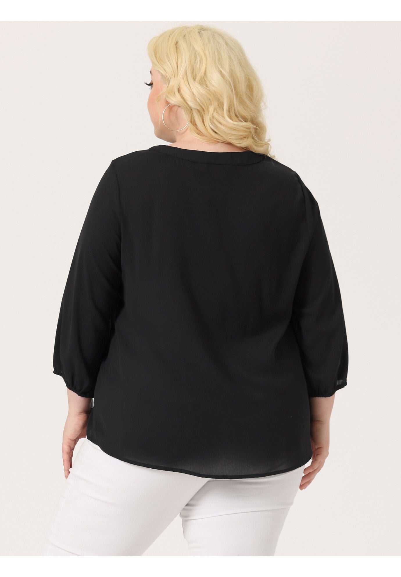 Work Round Neck Ruffle Chiffon Blouse Top, Black / Black, alternate image number 3