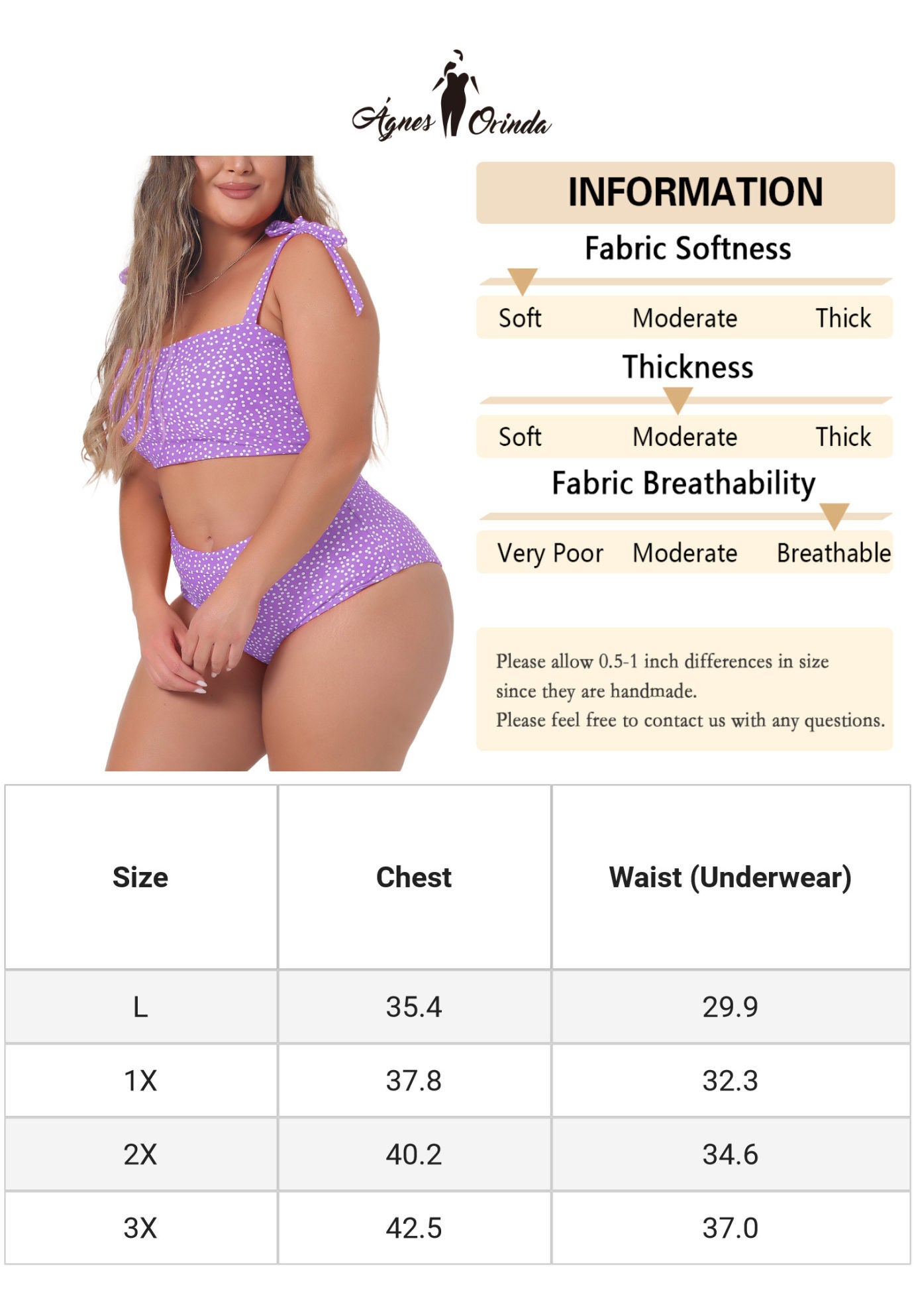 Two Piece Swimsuit Polka Dots Bikini Bandeau, Purple / Purple, alternate image number 4