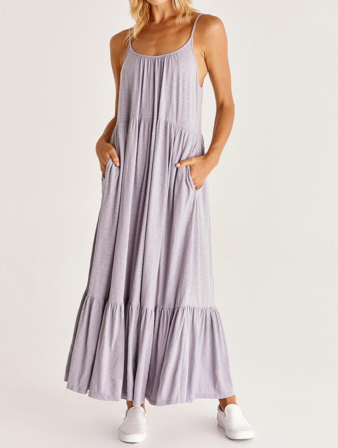 LIDO SLUB MIDI DRESS IN LAVENDER, Lavender / Purple, hi-res image number 0