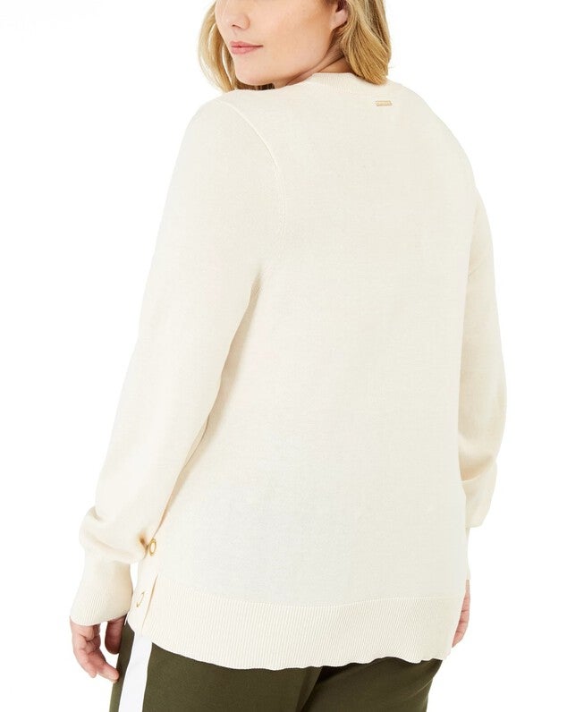 Michael Kors Women's Plus Side-Snap Sweater White 0X, White / White, alternate image number null