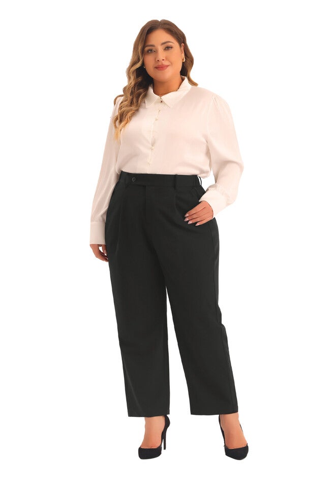 ELASTIC HIGH WAISTED LONG STRAIGHT BUSINESS CASUAL TROUSERS, Black / Black, hi-res image number 0