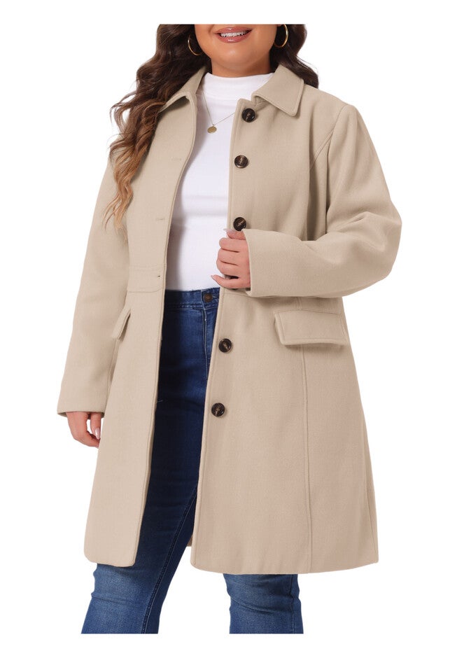 PETER PAN COLLAR SINGLE BREASTED WINTER LONG COAT, Beige / Beige, alternate image number 1