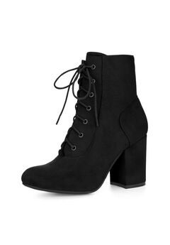ROUND TOE CHUNKY HIGH HEEL LACE UP BOOTS
