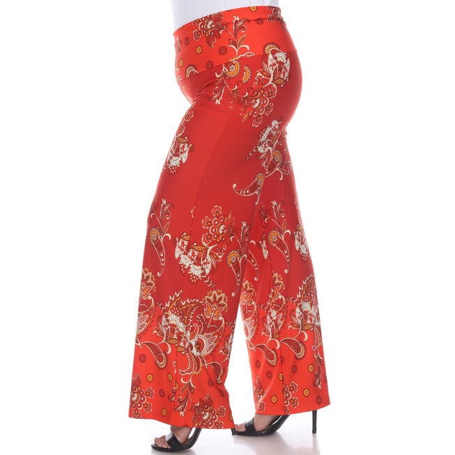 Floral Paisley Printed Palazzo Pants, Red / Red, alternate image number 4