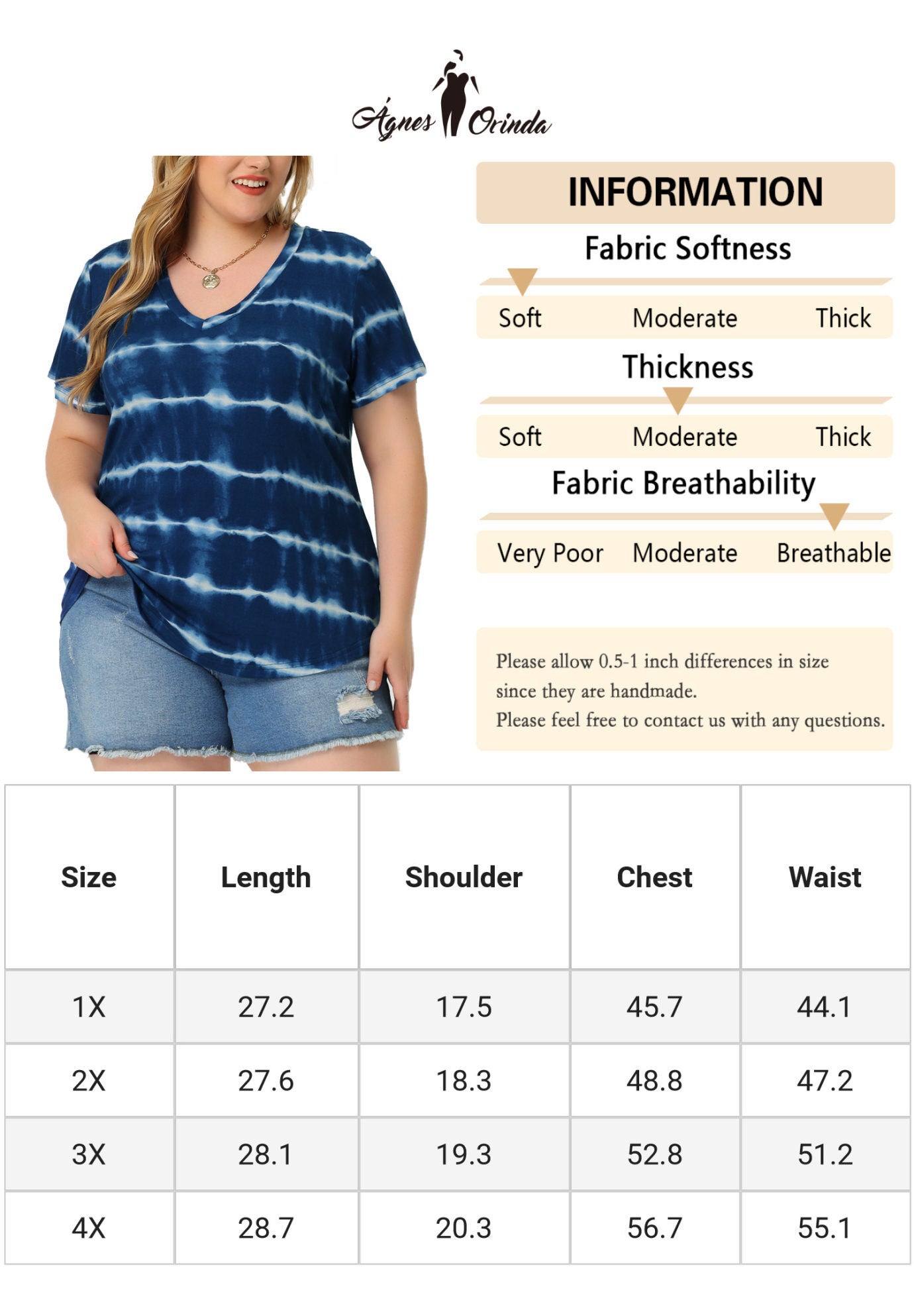 V Neck Short Sleeve Tie Dye Summer Top, Blue / Navy, alternate image number 4